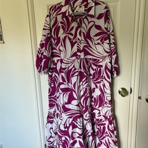 Maeve Bettina Tiered Shirt Dress Purple Magenta and White Floral Pattern